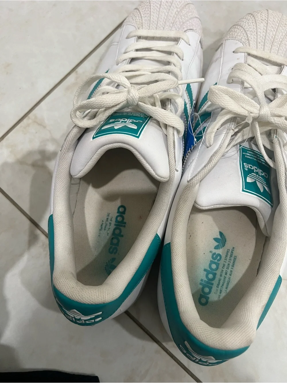 Adidas White / Teal Blue Superstar Sneakers Size 15 US
